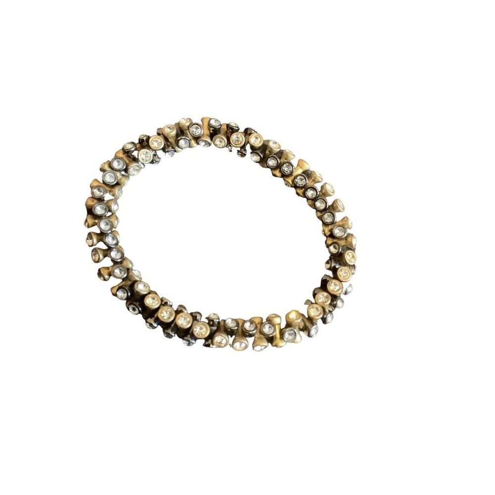 Vtg Beaded Silver Tone Gold Tone Gemstone Rhinestone Crystal Stretch Bracelet